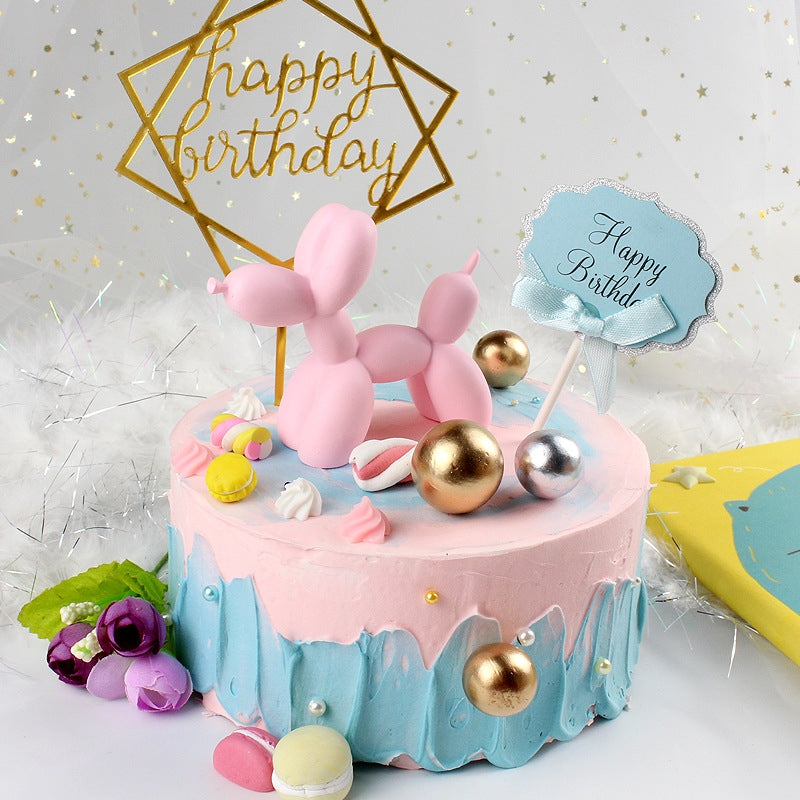 ELECTROPRIME Resin Balloon Puppy Birthday Cake Decoration Party Dessert Table Arrangement(Blue)