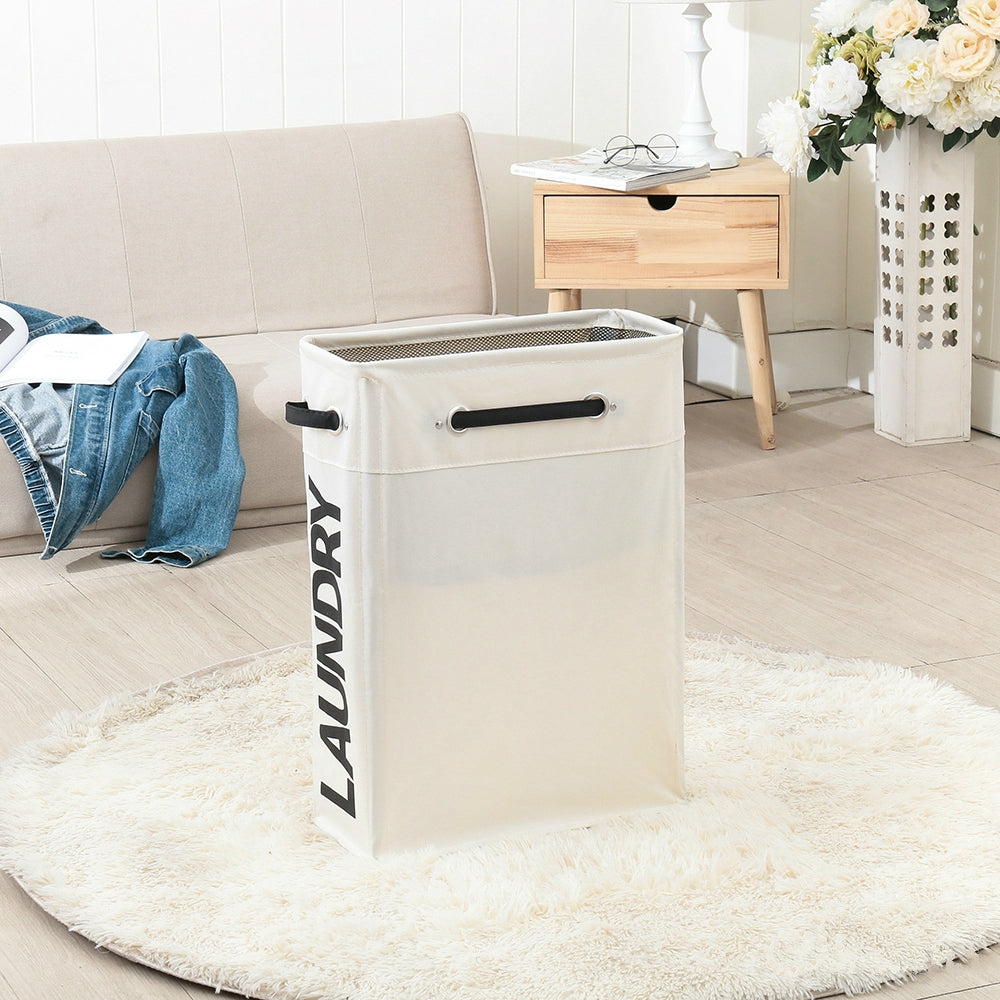 ELECTROPRIME Drawstring Style Laundry Hamper PU Bottom Oxford Cloth Dirty Clothes Storage Bag Small Foldable Laundry Basket(Beige)