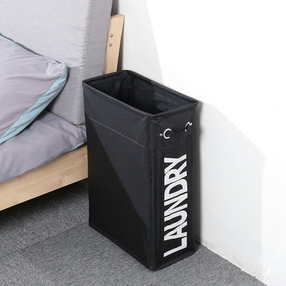 ELECTROPRIME Drawstring Style Laundry Hamper PU Bottom Oxford Cloth Dirty Clothes Storage Bag Small Foldable Laundry Basket(Black)