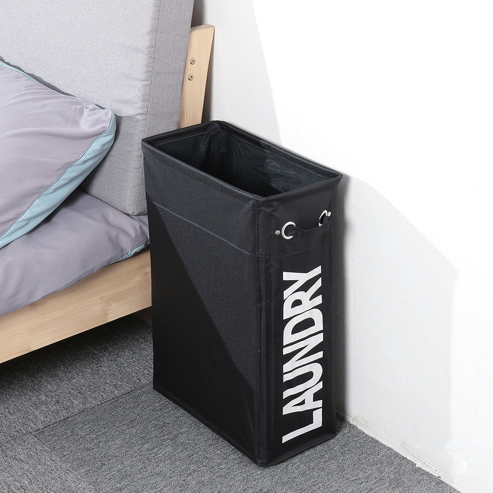 ELECTROPRIME Drawstring Style Laundry Hamper PU Bottom Oxford Cloth Dirty Clothes Storage Bag Small Foldable Laundry Basket(Black)