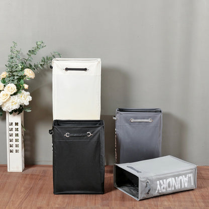 ELECTROPRIME Drawstring Style Laundry Hamper PU Bottom Oxford Cloth Dirty Clothes Storage Bag Small Foldable Laundry Basket(Black)
