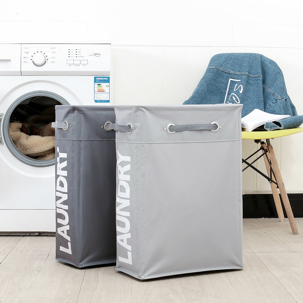 ELECTROPRIME Drawstring Style Laundry Hamper PU Bottom Oxford Cloth Dirty Clothes Storage Bag Small Foldable Laundry Basket(Black)
