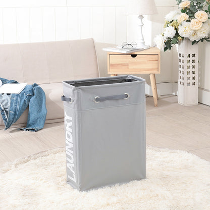 ELECTROPRIME Drawstring Style Laundry Hamper PU Bottom Oxford Cloth Dirty Clothes Storage Bag Small Foldable Laundry Basket(Light Gray)