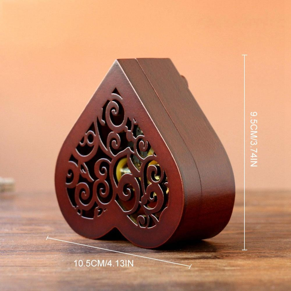 ELECTROPRIME Creative Heart Shaped Vintage Wood Carved Mechanism Musical Box Wind Up Music Box Gift, Golden Movement(Spirited Away)