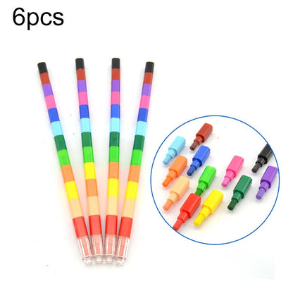 ELECTROPRIME 6pcs Creative Building Blocks Crayons Children 12 Colors Drawing Educational Toys