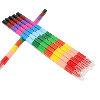 ELECTROPRIME 6pcs Creative Building Blocks Crayons Children 12 Colors Drawing Educational Toys
