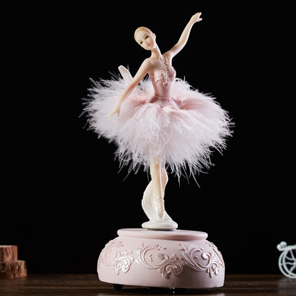 ELECTROPRIME Elegant Refined Ballerina Dance Carousel Feather Music Box(Pink)