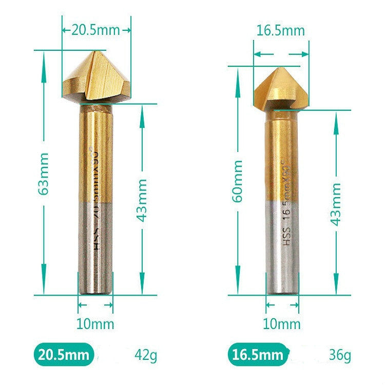 ELECTROPRIME 6 In 1 90 Degree Three-edge Chamfering Knife Woodworking Milling Cutter Chamfering Machine Hole Opener, Package:Iron Box(Titanium Plating)