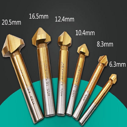 ELECTROPRIME 6 In 1 90 Degree Three-edge Chamfering Knife Woodworking Milling Cutter Chamfering Machine Hole Opener, Package:Plastic Bag(Titanium Plating)