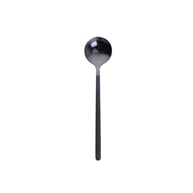 ELECTROPRIME Mini Accessories Coffee Spoon Kitchen Dessertspoon Dining Round Shape Coffee  Stainless Steel Home, Size:15cm(Black)