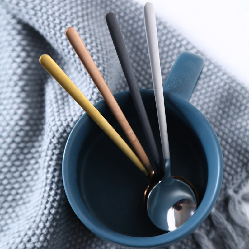 ELECTROPRIME Mini Accessories Coffee Spoon Kitchen Dessertspoon Dining Round Shape Coffee  Stainless Steel Home, Size:15cm(Black)