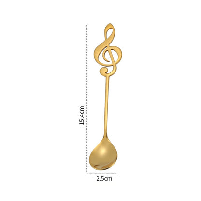 ELECTROPRIME Creative Musical Note Spoon Coffee Stirring Scoop Stainless Steel Titanium Music Bar Spoon Gift Spoon(Gold)