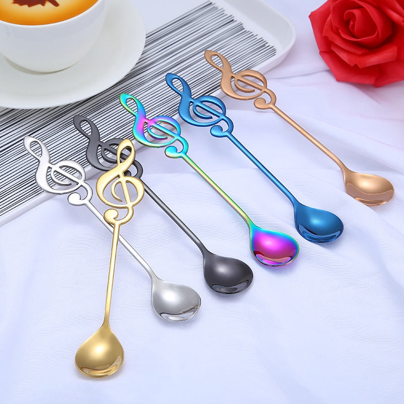 ELECTROPRIME Creative Musical Note Spoon Coffee Stirring Scoop Stainless Steel Titanium Music Bar Spoon Gift Spoon(Gold)