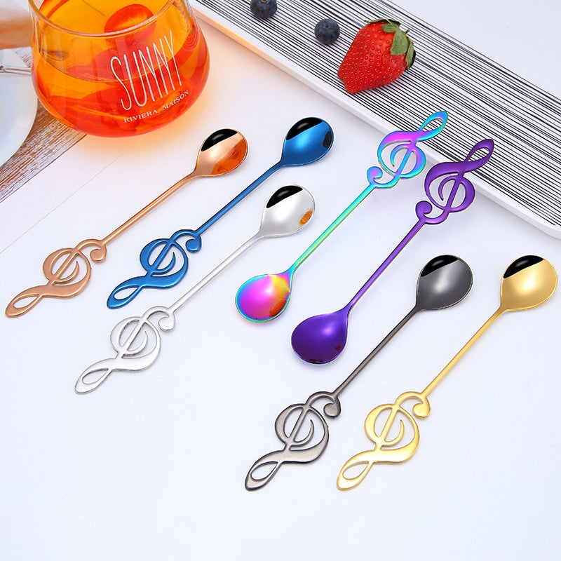 ELECTROPRIME Creative Musical Note Spoon Coffee Stirring Scoop Stainless Steel Titanium Music Bar Spoon Gift Spoon(Rose Gold)
