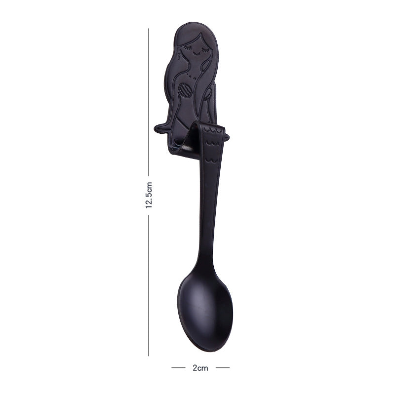 ELECTROPRIME Creative Coffee Spoon Mermaid Shape Handle Spoons Flatware Drinking Tools, Color:Black