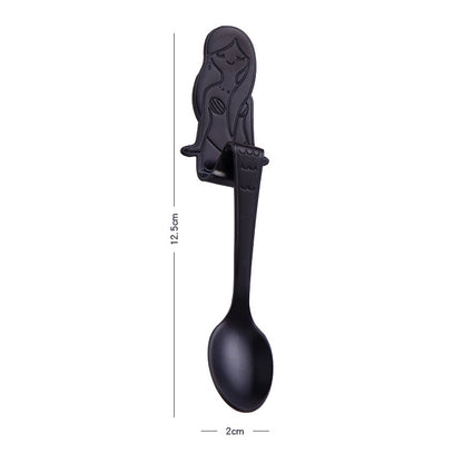 ELECTROPRIME Creative Coffee Spoon Mermaid Shape Handle Spoons Flatware Drinking Tools, Color:Black