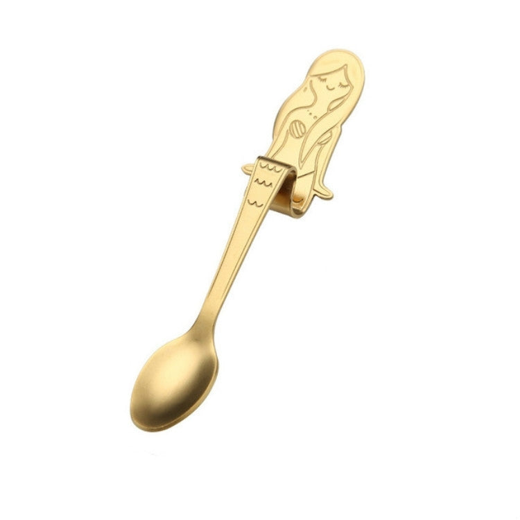 ELECTROPRIME Creative Coffee Spoon Mermaid Shape Handle Spoons Flatware Drinking Tools, Color:Gold