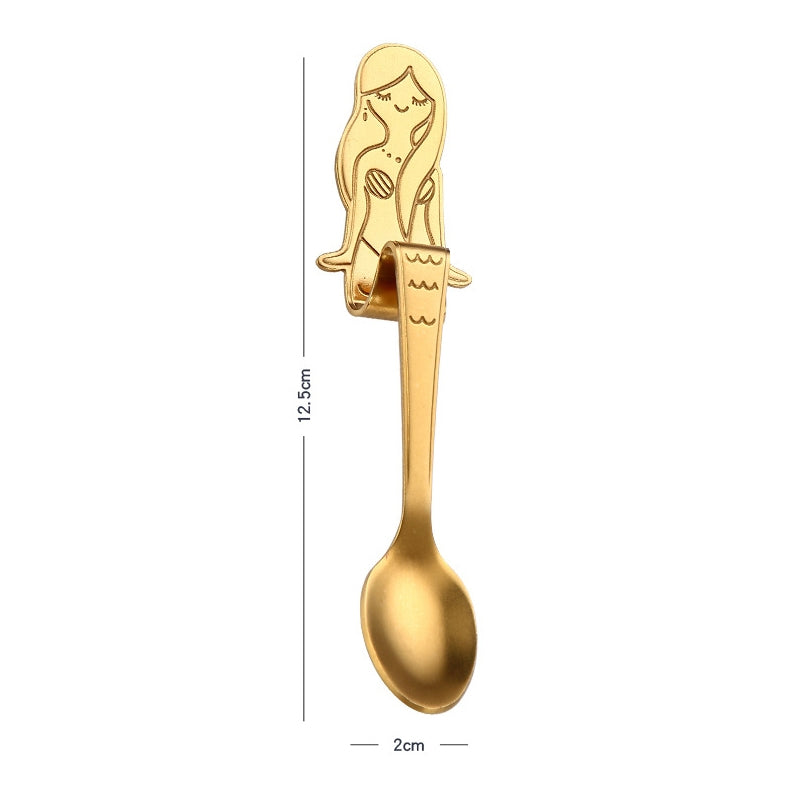 ELECTROPRIME Creative Coffee Spoon Mermaid Shape Handle Spoons Flatware Drinking Tools, Color:Gold