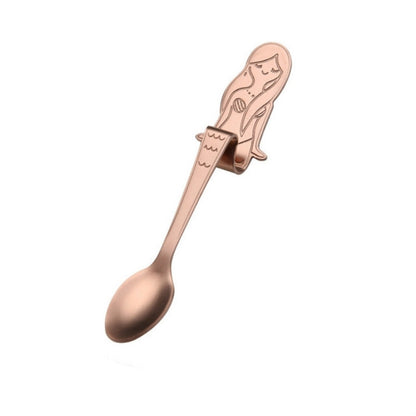 ELECTROPRIME Creative Coffee Spoon Mermaid Shape Handle Spoons Flatware Drinking Tools, Color:Rose Gold