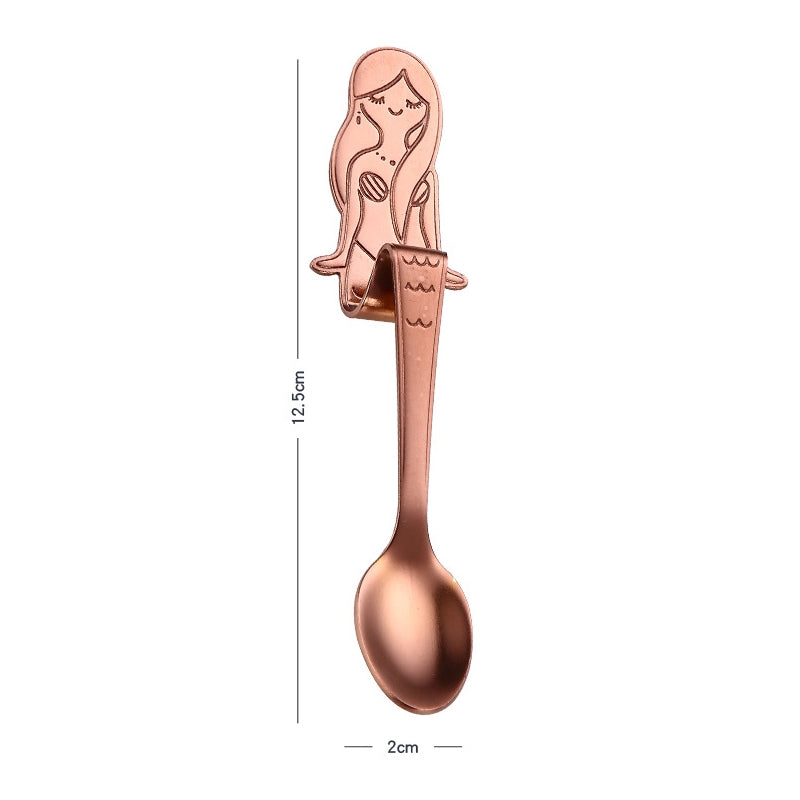 ELECTROPRIME Creative Coffee Spoon Mermaid Shape Handle Spoons Flatware Drinking Tools, Color:Rose Gold