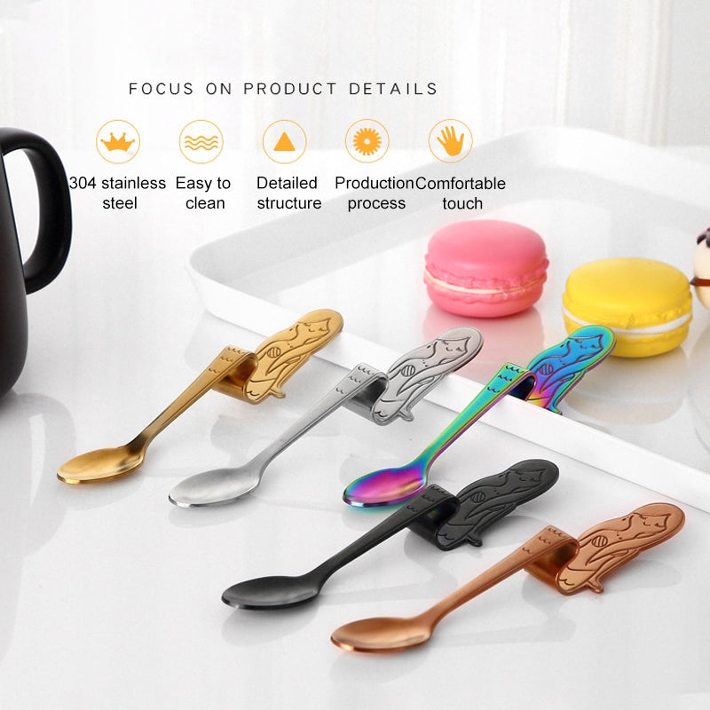 ELECTROPRIME Creative Coffee Spoon Mermaid Shape Handle Spoons Flatware Drinking Tools, Color:Rose Gold