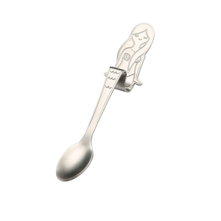 ELECTROPRIME Creative Coffee Spoon Mermaid Shape Handle Spoons Flatware Drinking Tools, Color:True Color