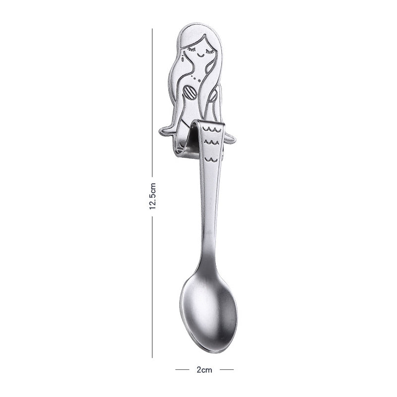 ELECTROPRIME Creative Coffee Spoon Mermaid Shape Handle Spoons Flatware Drinking Tools, Color:True Color