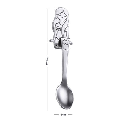 ELECTROPRIME Creative Coffee Spoon Mermaid Shape Handle Spoons Flatware Drinking Tools, Color:True Color