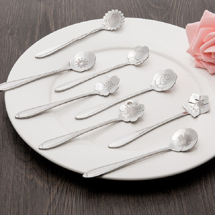 ELECTROPRIME 3 PCS Stainless Steel Household Creative Flower Spoon Coffee Stirring Spoon, Style:Sun Flower Spoon