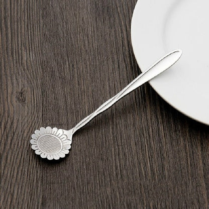 ELECTROPRIME 3 PCS Stainless Steel Household Creative Flower Spoon Coffee Stirring Spoon, Style:Sunflower Spoon