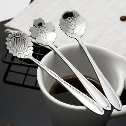 ELECTROPRIME 3 PCS Stainless Steel Household Creative Flower Spoon Coffee Stirring Spoon, Style:Sunflower Spoon