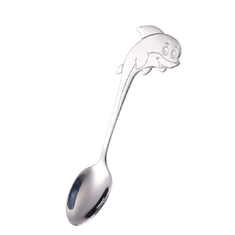 ELECTROPRIME 2 PCS Stainless Steel Dolphin Shape Cartoon Coffee Stirring Spoon Ice Cream Spoon Child Feeding Spoon(Steel)