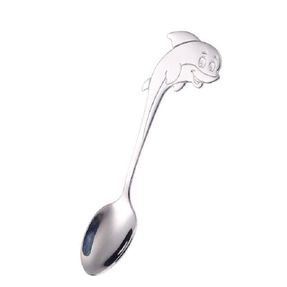 ELECTROPRIME 2 PCS Stainless Steel Dolphin Shape Cartoon Coffee Stirring Spoon Ice Cream Spoon Child Feeding Spoon(Steel)