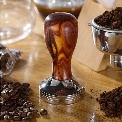 ELECTROPRIME Stainless Steel Solid Wood Handle Integrated Coffee Powder, Specification:57.5mm, Color:Red Sandalwood Handle