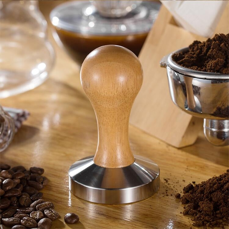 ELECTROPRIME Stainless Steel Solid Wood Handle Integrated Coffee Powder, Specification:58mm, Color:Oak Handle