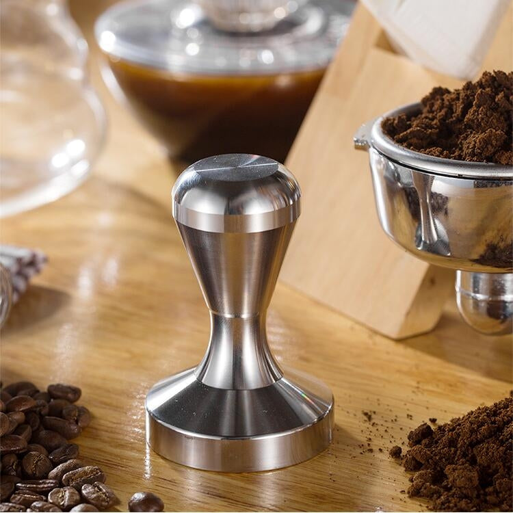 ELECTROPRIME Stainless Steel Solid Wood Handle Integrated Coffee Powder, Specification:57.5mm, Color:Stainless Steel Integration