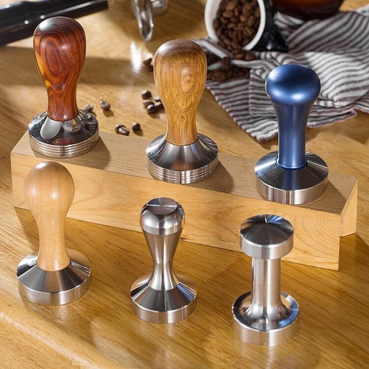 ELECTROPRIME Stainless Steel Solid Wood Handle Integrated Coffee Powder, Specification:57.5mm, Color:Stainless Steel Integration