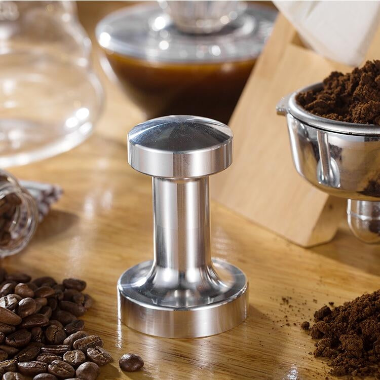 ELECTROPRIME Stainless Steel Solid Wood Handle Integrated Coffee Powder, Specification:58mm, Color:Aluminum Integration