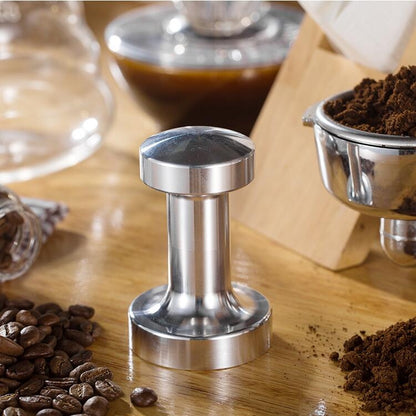 ELECTROPRIME Stainless Steel Solid Wood Handle Integrated Coffee Powder, Specification:58mm, Color:Aluminum Integration