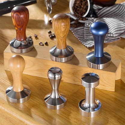 ELECTROPRIME Stainless Steel Solid Wood Handle Integrated Coffee Powder, Specification:58mm, Color:Aluminum Integration