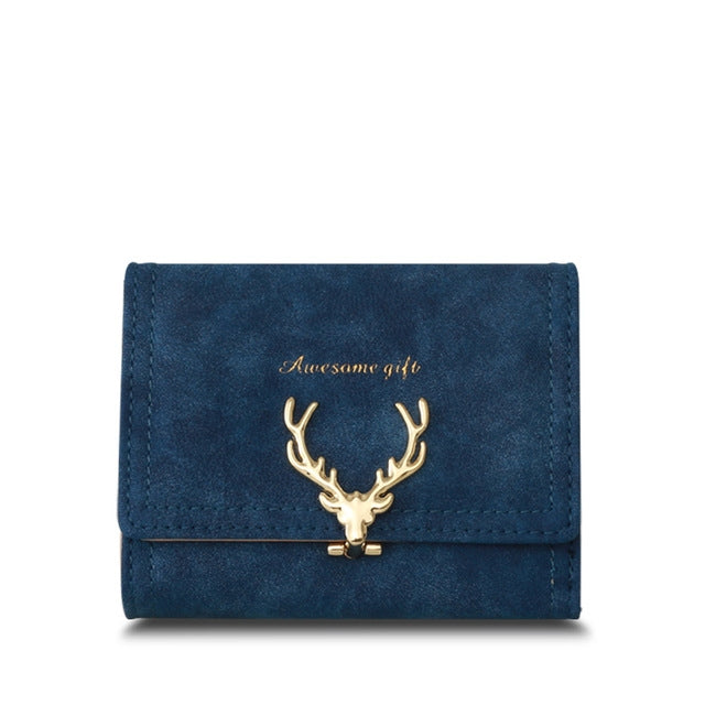 ELECTROPRIME Fashionable Frosted Fawn Short Style Women Bag Multi-card Pocket Purse(Dark Blue)