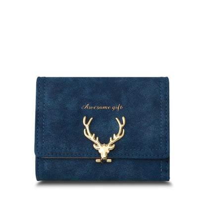 ELECTROPRIME Fashionable Frosted Fawn Short Style Women Bag Multi-card Pocket Purse(Dark Blue)