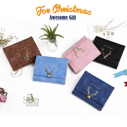 ELECTROPRIME Fashionable Frosted Fawn Short Style Women Bag Multi-card Pocket Purse(Dark Blue)