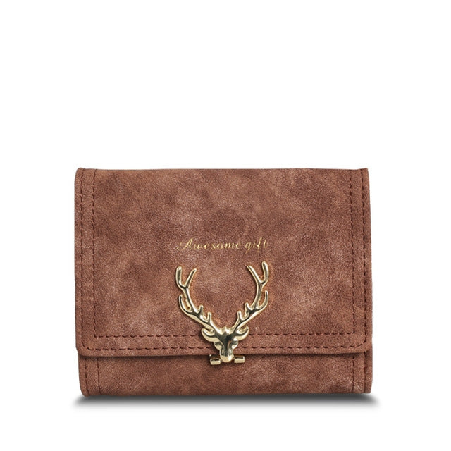 ELECTROPRIME Fashionable Frosted Fawn Short Style Women Bag Multi-card Pocket Purse(Brown)