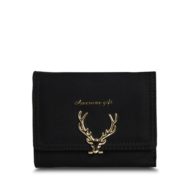ELECTROPRIME Fashionable Frosted Fawn Short Style Women Bag Multi-card Pocket Purse(Black)