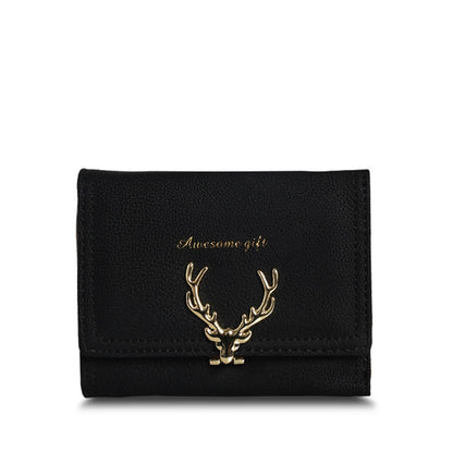 ELECTROPRIME Fashionable Frosted Fawn Short Style Women Bag Multi-card Pocket Purse(Black)