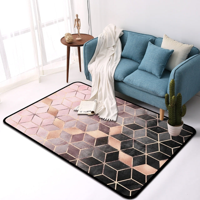 ELECTROPRIME Geometric Pattern Bedroom Door Rug Decorative Mat, Size:80x160cm(Black Gold)