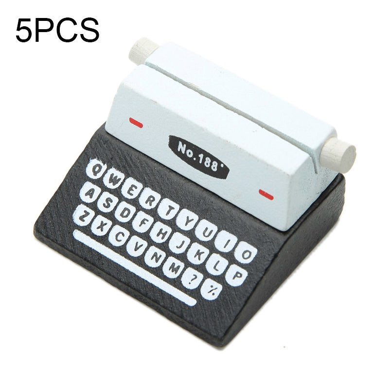 ELECTROPRIME 5 PCS Creative Coffee Vintage Wooden Typewriter Photo Card Desk Messege Memo Holder Stand Card Holder(Black)