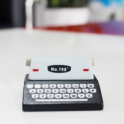 ELECTROPRIME 5 PCS Creative Coffee Vintage Wooden Typewriter Photo Card Desk Messege Memo Holder Stand Card Holder(Black)