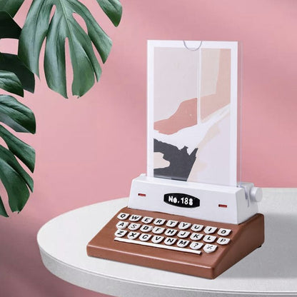 ELECTROPRIME 5 PCS Creative Coffee Vintage Wooden Typewriter Photo Card Desk Messege Memo Holder Stand Card Holder(Coffee)